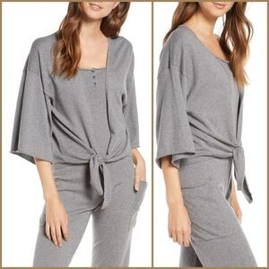 Something Navy Tie Front Wrap Sweater